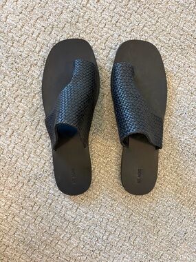 St. Agni Black Woven Leather Slide Sandals